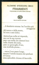 IBICO ALCMANE STESICORO FRAMMENTI EINAUDI 1968 COLLEZIONE DI POESIA 54 GRECIA