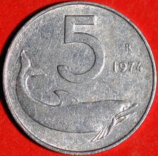 Italia 5 Lire 1974 KM# 92