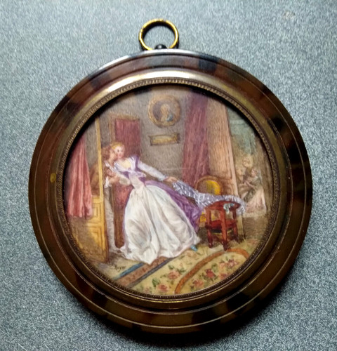 Peinture miniature xix - miniature, signée