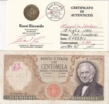 100000 LIRE MANZONI 19 LUGLIO 1970  PERIZIATA