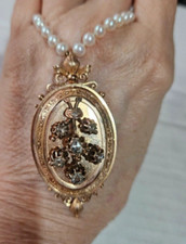 antico pendente napoleone III oro 18kt  diamanti rosa corone e collana di perle