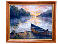 Dipinto Olio Paesaggio Barca