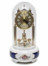 OROLOGIO a CUPOLA Porcellana t. LIMOGES DIPINTA A MANO Quarzo h 33cm dec blu ita