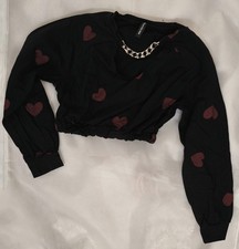 Top Nero Donna Con Cuoricini E Catena