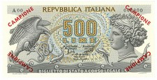 500 LIRE CAMPIONE ESEMPLARE BIGLIETTO DI STATO ARETUSA 20/06/1966 qFDS