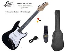 EKO ST-100 MINI CHITARRA ELETTRICA NERA 3/4 PER BAMBINO con Borsa Tracolla Cavo
