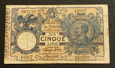 5 LIRE 21/09/1914 BB REGNO EFFIGIE VITTORIO EMANUELE III NC
