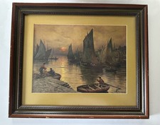Porto di pesca al crepuscolo di Georges Philibert Charles Maroniez, STAMPA con cornice
