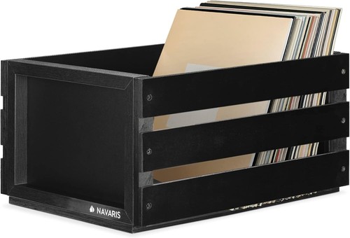 Navaris wood record crate - navaris,