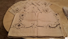 STUPENDA TOVAGLIA VINTAGE LINO RICAMI e 14 TOVAGLIOLI COORDINATI