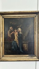 La Sacra Famiglia Dipinto Antico Olio su Tavola XVI-XVII Secolo Originale