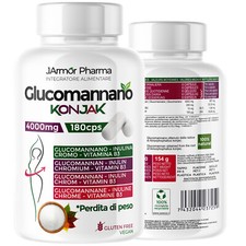 Glucomannano 4000mg, 180 cps Fibra Dieta Dimagrante Controllo della Fame 1 Mese