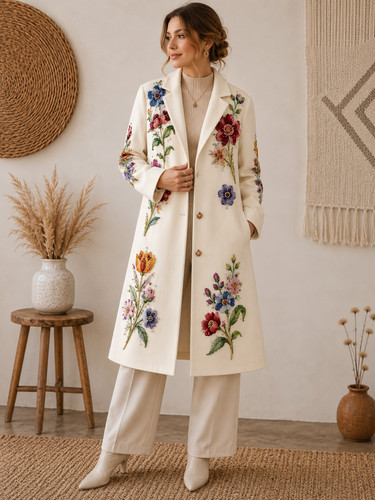 Hand embroidered floral - embroidered, coat