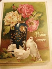 Bonne Anne' Buon Anno In Rilievo Colombe Bianche Rose