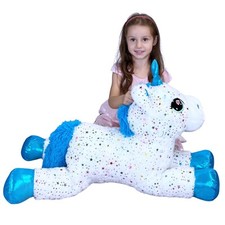 Grande Peluche Unicorno Bianco 75cm Pony Magico Cavallo con Ali Disteso Glitter