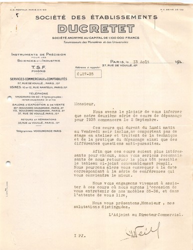 1935 etab ducretet - etab, parigi