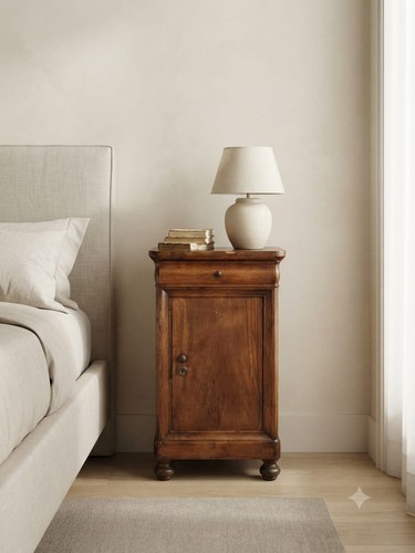Comodino legno marrone con - comodino,