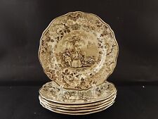 DAVENPORT ANTICO SET 6 PIATTI PIANI POTTERY TRANSFERWARE SCOTT'S ILLUSTRATIONS