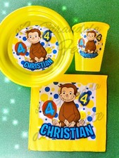 KIT 24pz PIATTI BICCHIERI CURIOSO COME GEORGE NOME Festa Party Tavola ADDOBBI