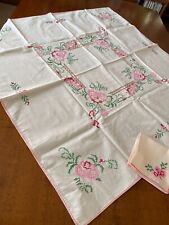 tovaglietta da tea ricamata a mano con 6 tovaglioli
