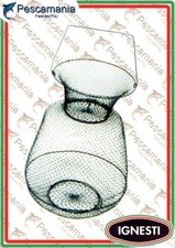 Cesto portapesci tondo in metallo con coperchio a molla e manico