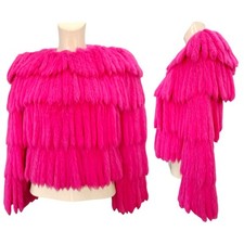 GIORGIO ARMANI FW 2014 Fucsia Lapin Rabbit Fur Leather Women's Top Jacket 38 XS