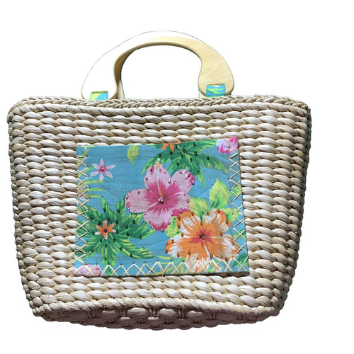 Borsa cesto tessuto floreale