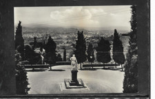 754) Cartolina Settignano Piazza Desiderio e veduta di Firenze e Statua Scultore