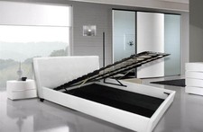 LETTO CONTENITORE MATRIMONIALE CON DOGHE - DESIGN MODERNO ECOPELLE BIANCO ITALIA