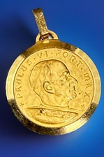 Medaglia religiosa vintage cattolica Papa Paolo VI e San Pietro e Paolo tono oro
