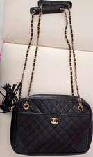 Chanel vintage anni 70 borsa tracolla doppia flap pelle nera accessori