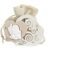 12 Bomboniere Comunione Sacchetto Stoffa con Cuore Calice e spighe in Legno 10cm