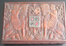Scatola vintage in legno porta fiches in lire gioco poker da collezione intaglio