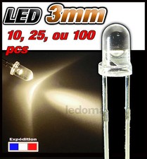 209# LED ronde 3mm blanc chaud  - dispo 10, 25 ou 100pcs - warm white LED 3mm