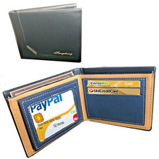 Portafoglio in pelle da uomo nero porta carte di credito tessere slim  piccolo