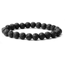 Bracciale 8mm PIETRA LAVICA vulcanica NERO Pietre dure Naturali perle Lava Uomo