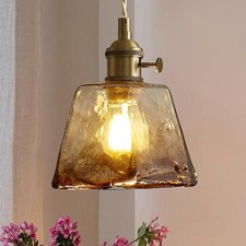 Lampade a sospensione vintage, paralume in vetro ambrato con interruttore sospensione da interno...