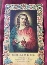 Quadro antico Sacro Cuore di Gesù 1938 Vaticano Papa Pio XI