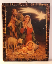 DECOUPAGE FATTA A MANO SU LEGNO - STAMPA NATIVITÀ DIM. CM.16 x 20 x 0.90