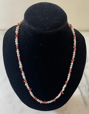 Collana vintage Perle di fiume 3 mm Corallo grezzo Lunghezza 46 cm Peso 10,00 g