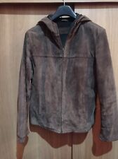 Giacca Giubbino Vera Pelle Scamosciata Marrone Con Cappuccio 