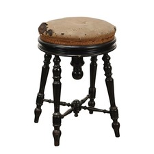 Sgabello Antico Noce Tessuto