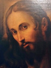 quadro antico , olio su tavola,testa del redentore  alla maniera d