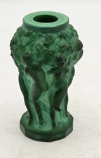 Vaso in vetro malachite verde art deco anni '30, ninfe Cecoslovacchia vetro artistico 5"