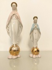  Ronzan 2 Statue Madonna Con Globo Dorato Ceramica Anni ‘50