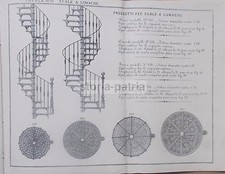 ARTIGIANATO DEL FERRO_PROGETTI DI SCALE A LUMACA O CHIOCCIOLA_ANTICA STAMPA_'800