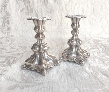 Coppia Piccoli Candelieri Antichi Stile Barocco Alpacca Argentata Svezia c190O