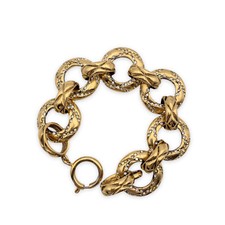 Autentico Bracciale Chanel Vintage Oro Metallo Cristalli Catena Anello Link