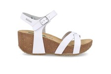 Bionatura Sandali Donna In Pelle Incrociata Fregene, Con Zeppa - BYCBIA (Bianco)