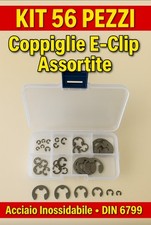 Kit 56 Coppiglie E-Clip Assortite Acciaio Inox Anelli Sicurezza Fermi DIN 6799